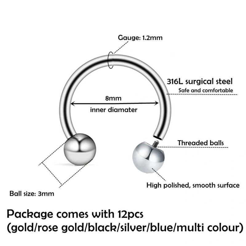 24PCS Jewelry Sets Barbells Earrings Horseshoe 316L Steel Nipple Nose Eyebrow Helix Tragus Cartilage Septum Piercing Jewelry