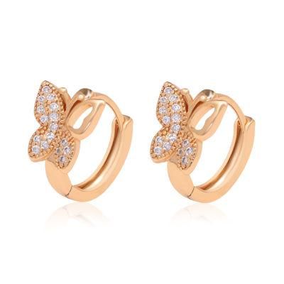 18K Gold Plated Small Hoops Luxury Zirconia Butterfly Earrings
