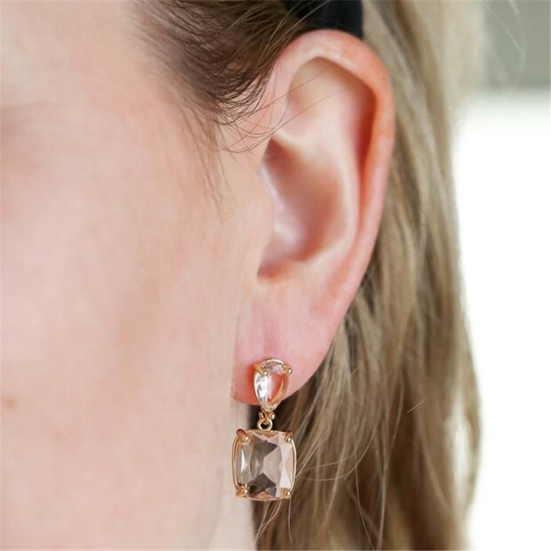 Wholesale Jewelry 24K Gold Plated Geometric Statement Gemstone Big Drop Earrings in Emerald Green Glass Stones for Women Fashion Jewelry