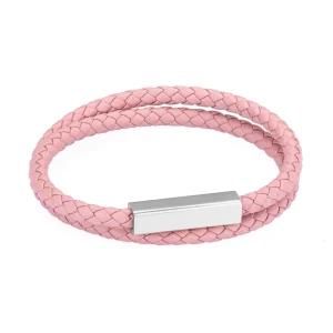 fashion Design Cuboid Stainless steel Accessory Multicolor Weave Leather Men Bracelet