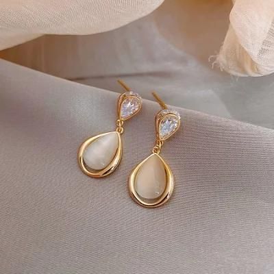 2022 Women Crystal Geometric Gold Plated Opal Earrings Studs
