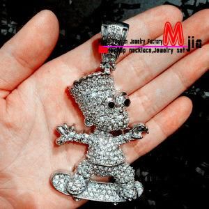 Iced out Skateboard Boy Doll Pendant Hiphop Neckalce (2201)