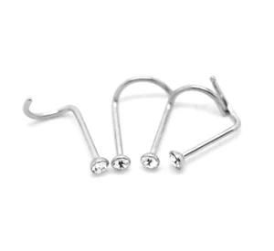 Festival Silver Tone 316L Surgical Grade Stainless Steel Rhinestone Nose Studs 9x6mm (3/8&quot;x1/4&quot;) (C00225)