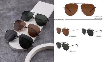 Stylish Men&prime; S Metal Frame Silver Double Bridge Pilot Sunglasses