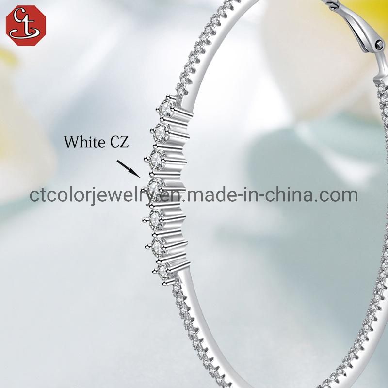 White Cubic Zircon Round Big Earrings silver Jewelry Fashion Jewellery for women