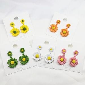 One Pair Stainless Steel Earring Customize Initial Cursive Spring Summer Yellow Daisy Earrings for Women Girls Brincos Female