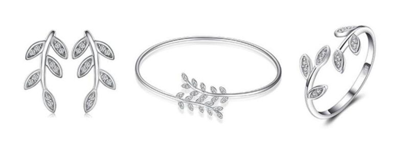 Olive Leaf Cubic Zirconia 925 Sterling Silver Adjustable Open Ring Love Peace Fashion Jewelry Wholesale