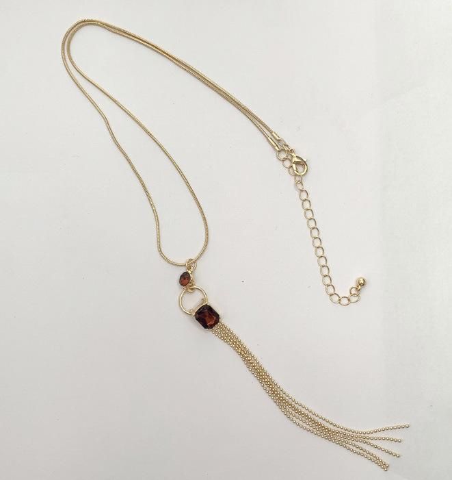 Manufacture Single Row Snake Necklace Fashion Jewelry in 18K Gold Square Stone and Ball Chain Drop Tassels Long Necklaces