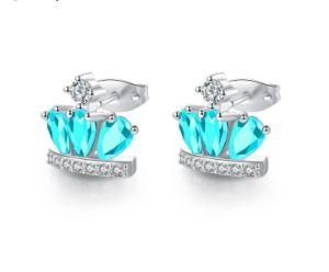 Crown Women Jewelry Earrings Fashion Red/Pink/Sea Blue/Sky Blue Color Stone Cubic Zirconia Crystal Women Earrings