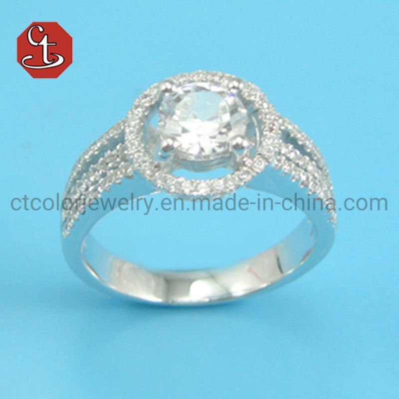 Wholesale New Model Classic Fashion Wedding Jewelry Sterling Silver Special Shiny Round CZ Stone Ring for Girl