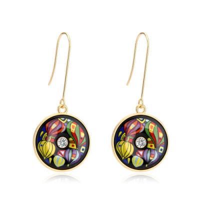 Boho Hollow Round Drop Alloy Enamel Long Layered Earring