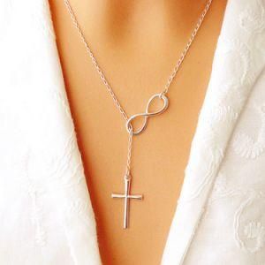 Crosses on a Long Silver Chain Necklaces for Women