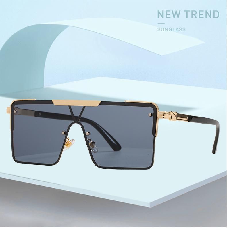 New Metal Frame Textured Sunglasses Square Big Frame European and American Style Ins Sunglasses One-Piece Sunglasses