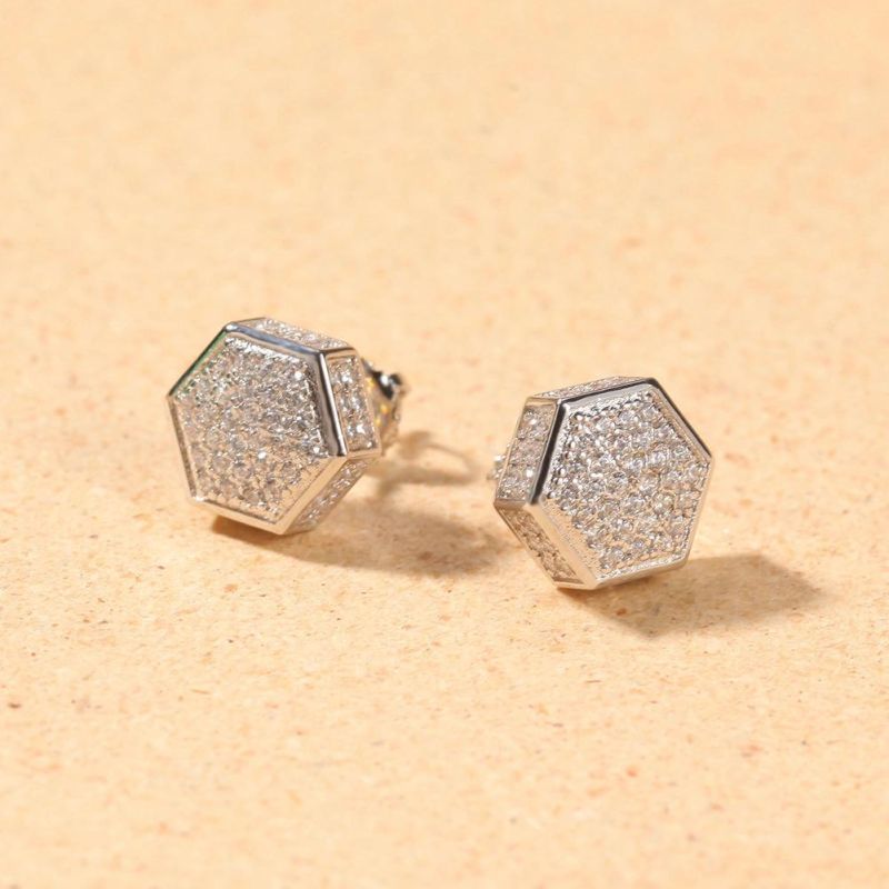 Hip Hop 925 Silver Fashion Hexagonal Earrings