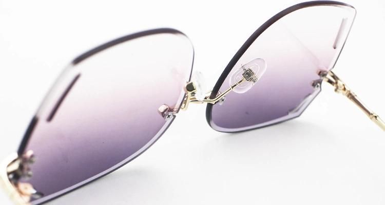 Frameless Cut Surface Metal L Rimless Frame Women Ready Sunglasses