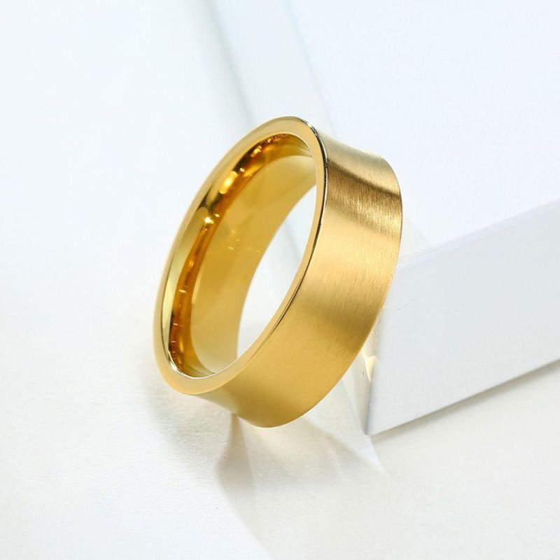 Stainless Steel Concave Ring Gold Men′s Titanium Steel Ring 7mm Personality Simple Hip Hop Ring Jewelry SSR2561