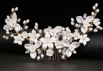 Wedding Crystal Flower Pearl Hair Comb Hair Vines Headpiece. Bridal Crystal Flower Hair Comb Headpiece