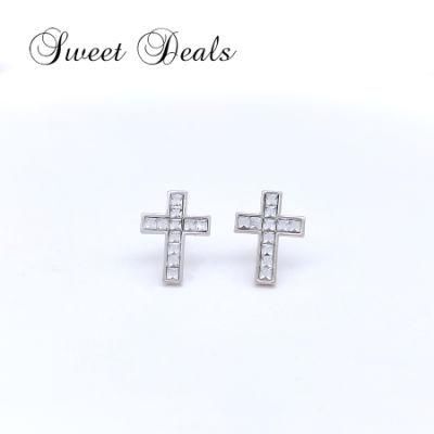 Fashion Square Full Set Zircon Cross Earrings Stud Earrings Jewelry