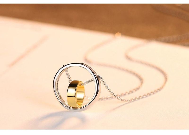 Populargold Plated Layering Necklace with Double Ring Pendant