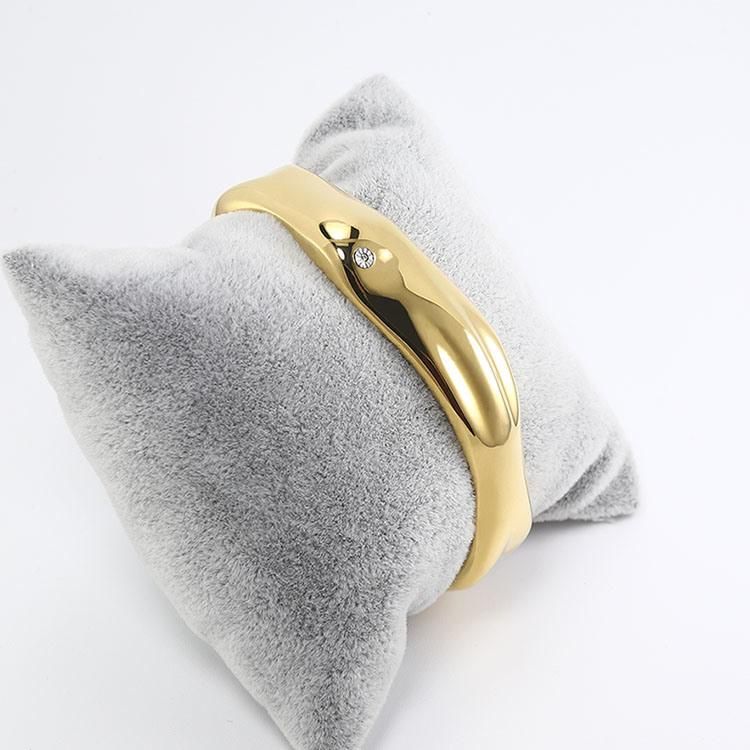 Custom Fashion Chunky 18K Gold Plated Big Open Irregular Punk Stainless Steel Women Jewelry Bangle