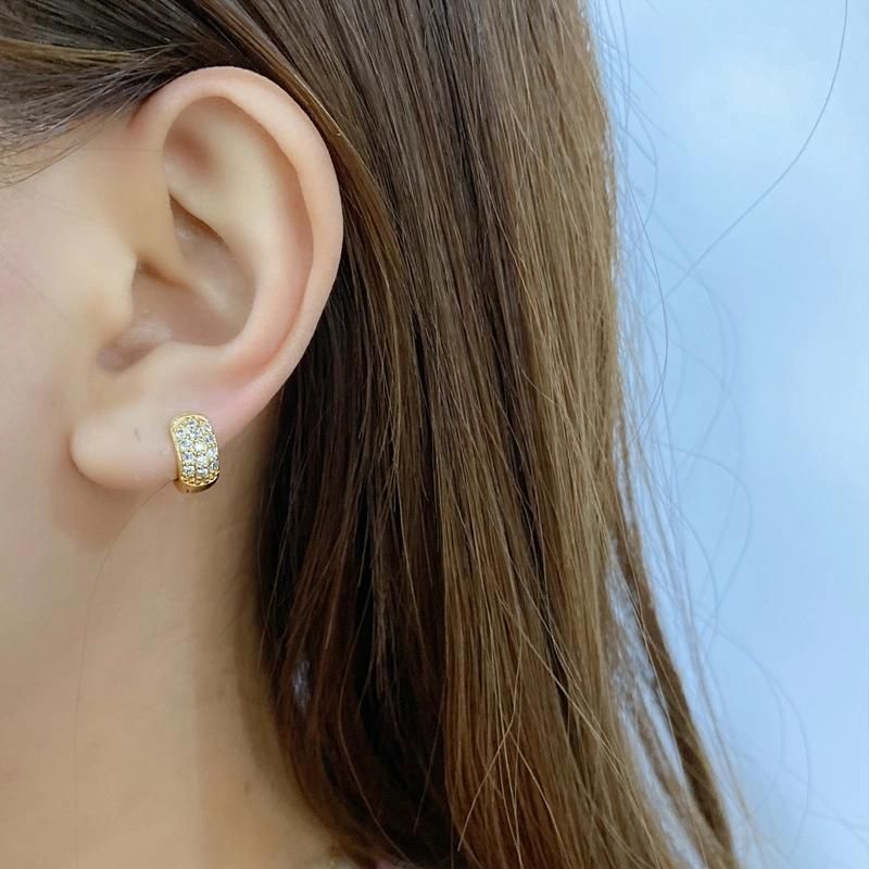 Classic Luxury Gold Plated CZ Hoop Earrings for Women Ladies