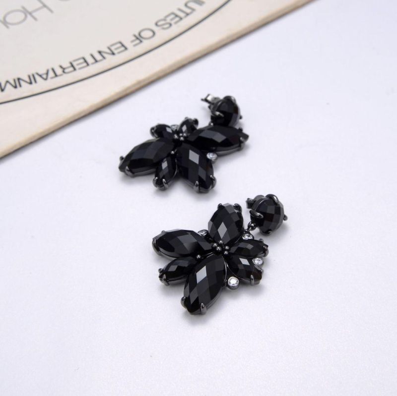 2022 Top Sale 925 Silver Black Stone Flower Earring