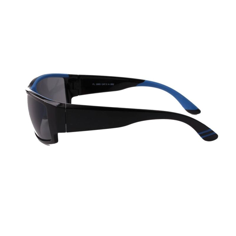 Small Black Frame Sport Sunglasses with Blue Tips