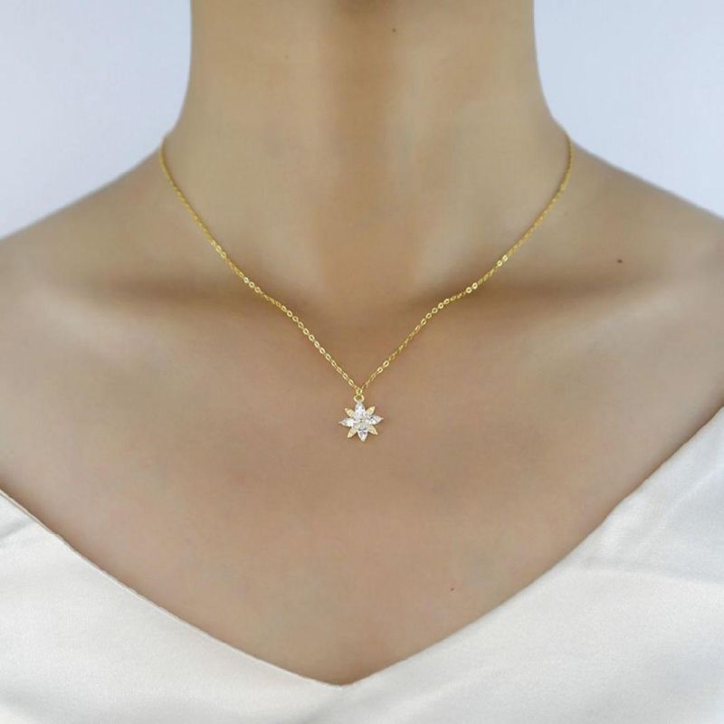 925 Sterling Silver Pendant Gold Plated Sweet Snowflake Zircon Pendant Necklace for Women Trendy Fashion Jewelry