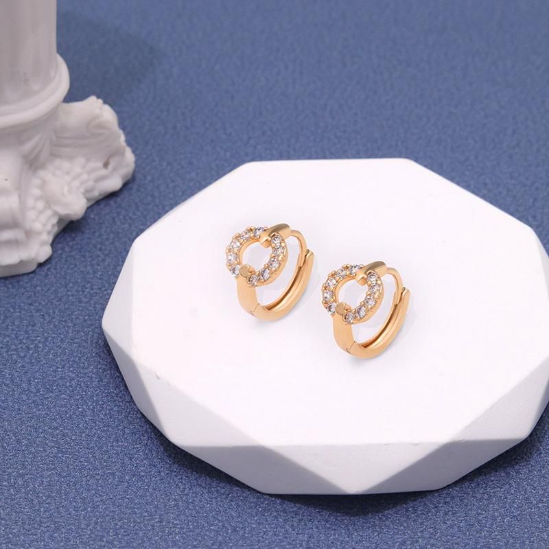 Zircon Simple 18K Gold Geometric Women′s Fashion Earrings
