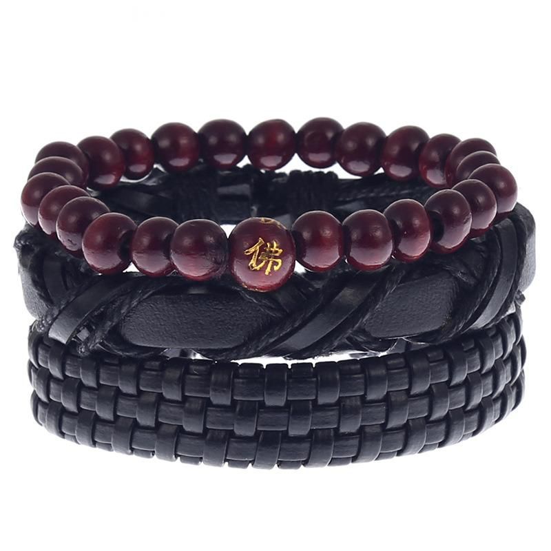 Braided Leather Bracelets for Men Women Wrap Wood Beads Bracelet Woven Ethnic Tribal Rope Wristbands Bracelets Set Adjustable