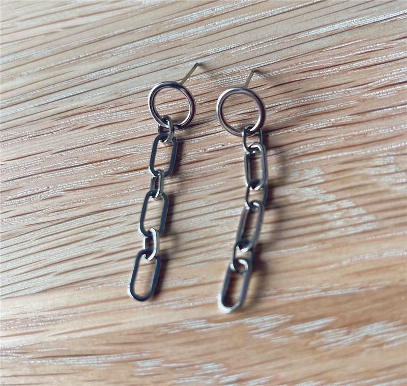 Women Fashion Jewelry Stainless Steel Link Chain Long Drop Earrings for Lady