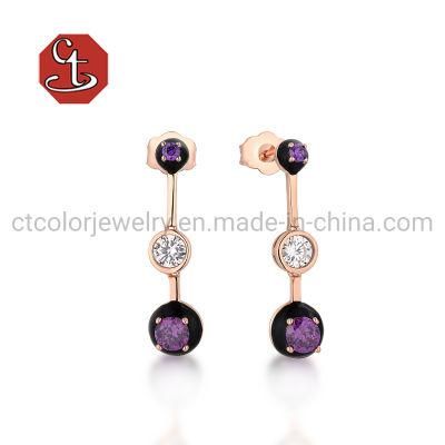 Fashion Jewellery Eardrop Earring Purple CZ 925 Silver Jewelry Earring with Enamel
