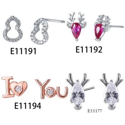 Lovely Deer Animal White Plated 925 Sterling Silver Stud Earring for Girls