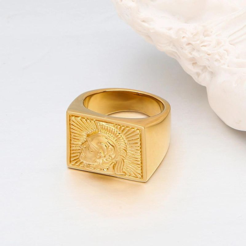 Vintage Wide Square 18K Gold Plated Ring Jewelry Women Chunky Ring Wedding Gifts Drop Shipping