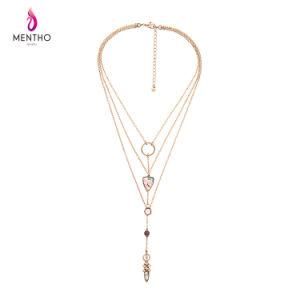 Retro Simple Multilayer Long Chain Detachable Women &prime;s Necklace Shell Pattern Gem Pendant Jewelry