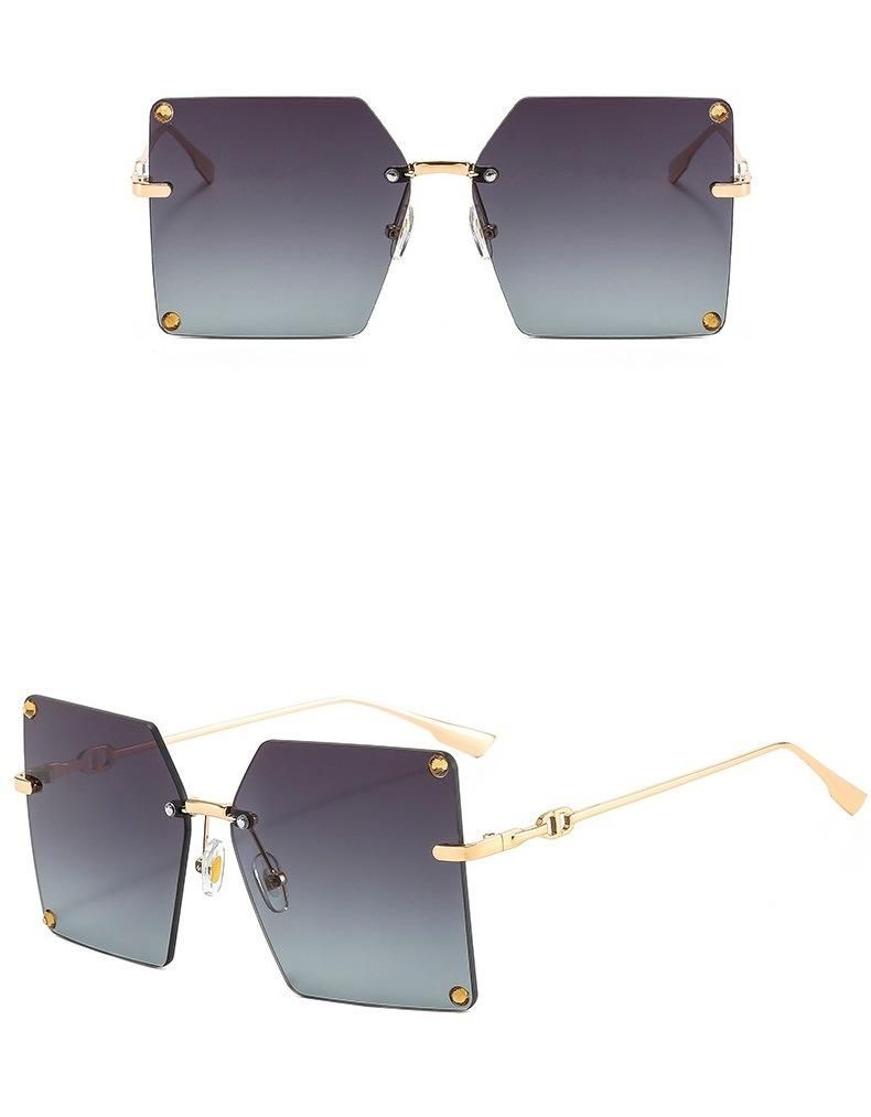 Large Frame Metal Rimless Sunglasses Diamond Personality Sunglasses