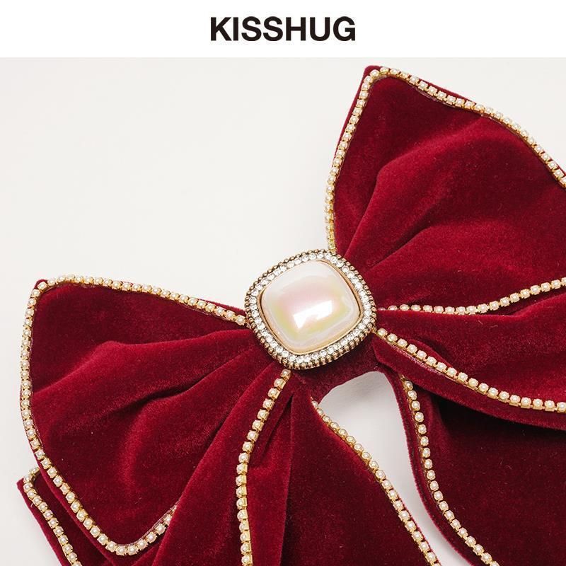 Fashion Hair Accessories Large Bow Velvet Clip Hair Accessories Pearl Side Double Bow Puff Hair Clip