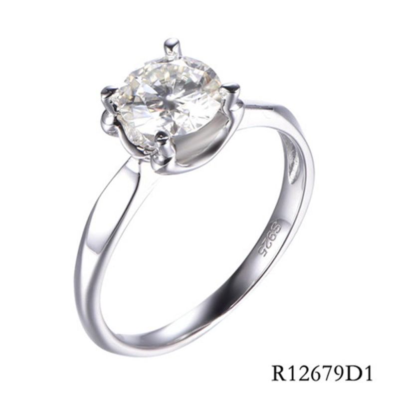 Hot Sale 925 Sterling Silver Clear 1CT 6.5mm Moissanite Main Stone Ring