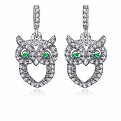 Green Eyed Owl Simulated Emerald Earring Silver Gifts for Women Fashion Jewelry