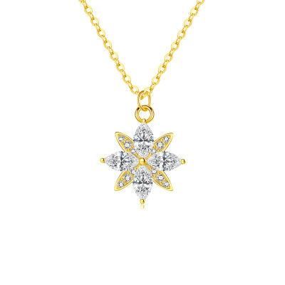 925 Sterling Silver Pendant Gold Plated Sweet Snowflake Zircon Pendant Necklace for Women Trendy Fashion Jewelry