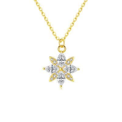 925 Sterling Silver Pendant Gold Plated Sweet Snowflake Zircon Pendant Necklace for Women Trendy Fashion Jewelry