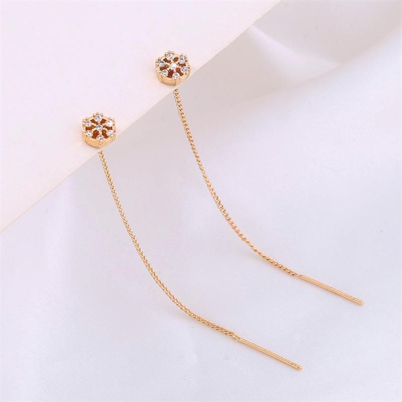 2022 Manufacture New Design Fashion 18K Gold Jewelry Brass Alloy Crystal CZ Hyacinth Round Pendant Drop Long Thread Line Threader Earrings for Female Anniversar