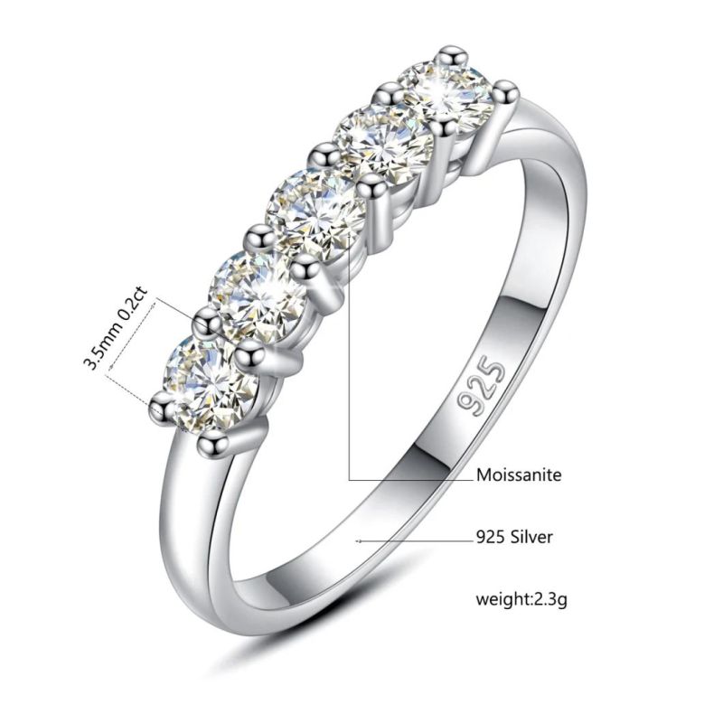 Moissanite Ring Fine Silver Jewelry Female Engagement Wedding 0.2CT Moissanite 925 Silver Rings Women