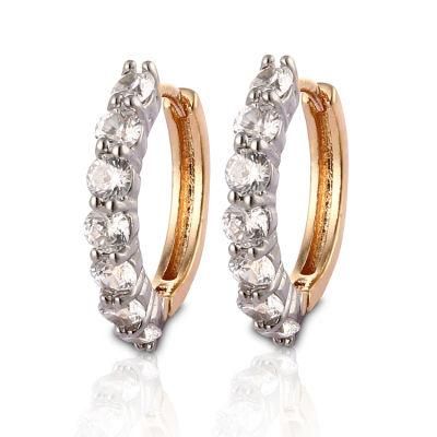 Women Fashion Costume Jewelry 14K 18K Gold Plated Imitation Huggie Hoop Earring with CZ Pearl