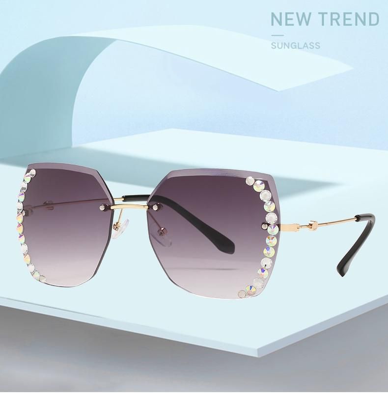 Diamond-Studded Sunglasses New Trend Frameless Trim Square Sunglasses Female Personality Ins Cross-Border Gradient Color Glasses