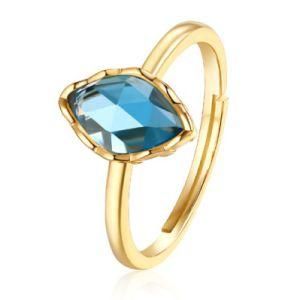 2021 Fashion New Design Korean Blue Topaz Ring University 925 Sterling Silver Lady Gemstone Ring