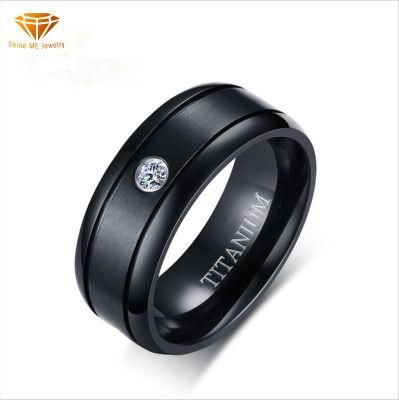 Top Quality Titanium Ring Pure Titanium Ring Single Zircon Ring Black Wedding Ring for Men Jewelry Tr2618