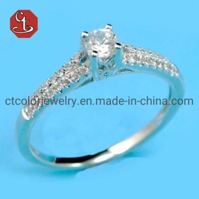 Female Wedding Engagement Silver Ring With Round Cubic Zirconia Exquisite Jewelry