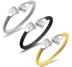 Hiphop Fist Charm Wristband Bracelets Men Jewelry Stainless Steel 3 Colors Twisted Cuff Bracelet 195mm