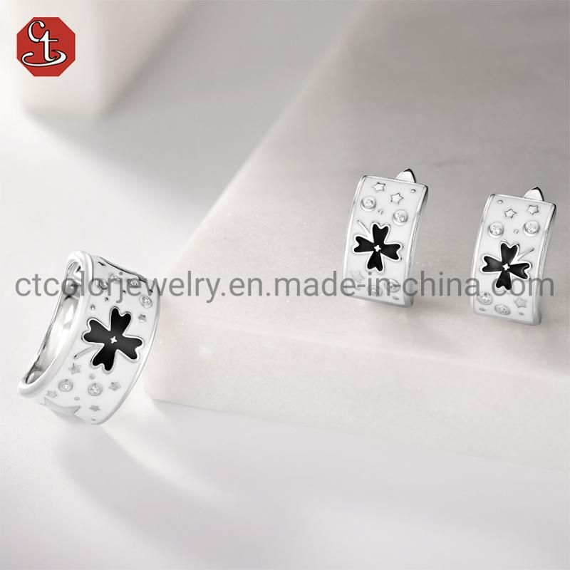 CT COLOR Wholesale Jewelry Lucky leaves 925 Sterling Silver white Enamel Earrings for women